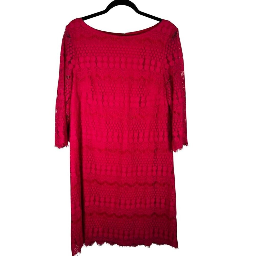 Floral Lace Mini Dress Pink 16 Fringe Romantic Preppy Resort Colorful Chic‎ Boho